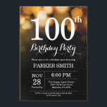 100e verjaardag uitnodiging Gold Glitter<br><div class="desc">100e verjaardag uitnodiging met gouden string lichten met gouden glitter achtergrond. Gouden verjaardag. Verjaardag voor volwassenen. Mannen of vrouwen Bday Uitnodigen. 13e 15e 16e 18e 20e 21e 30e 40e 50e 60e 70e 80e 90e 100e, elke leeftijd. Voor verdere aanpassing klikt u op de knop "Aanpassen" en gebruikt u onze ontwerptool...</div>