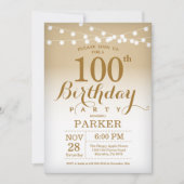 100e verjaardag uitnodiging Gold String Lights (Voorkant)