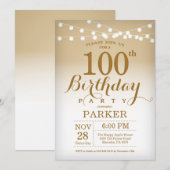 100e verjaardag uitnodiging Gold String Lights (Voorkant / Achterkant)