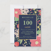 100e verjaardag Uitnodiging - Goud, Elegant Floral (Voorkant)