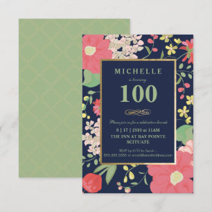 100e verjaardag Uitnodiging - Goud, Elegant Floral