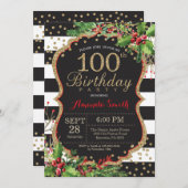 100e verjaardag Uitnodiging Kerst Rood Zwart Goud (Voorkant / Achterkant)