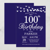 100e verjaardag uitnodiging Navy Blue (Voorkant / Achterkant)