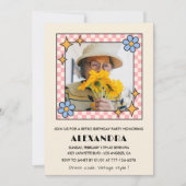 100e verjaardag uitnodiging Retro Groovy Blue Flor (Voorkant)