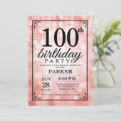 100e verjaardag uitnodiging roze glitter (Staand voorkant)