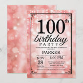 100e verjaardag uitnodiging roze glitter (Voorkant / Achterkant)