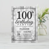 100e verjaardag Uitnodiging Silver Glitter (Staand voorkant)