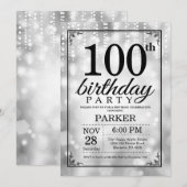 100e verjaardag Uitnodiging Silver Glitter (Voorkant / Achterkant)