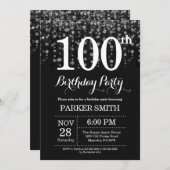 100e verjaardag Uitnodiging Silver Glitter (Voorkant / Achterkant)