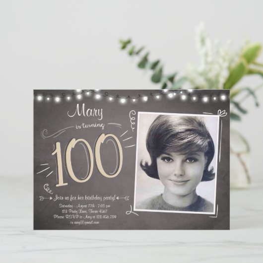 100e verjaardag Uitnodiging Vintage honderdste ver (Staand voorkant)