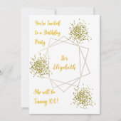 100e verjaardag Uitnodiging voor goud en wit (Voorkant)