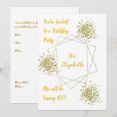 100e verjaardag Uitnodiging voor goud en wit (Voorkant / Achterkant)