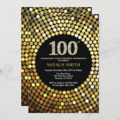 100e verjaardag uitnodiging zwart en goud glitter (Voorkant / Achterkant)