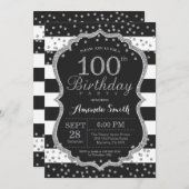 100e verjaardag uitnodiging. Zwart en zilver Kaart (Voorkant / Achterkant)
