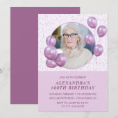 100e verjaardag Uitnodigingen Ballonnen Foto Paars (Voorkant / Achterkant)