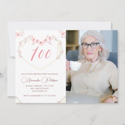 100e verjaardag uitnodigingen Boho Floral Foto (Voorkant)