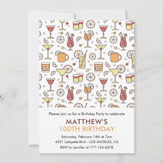 100e verjaardag uitnodigingen Cocktail Pattern Mod (Voorkant)