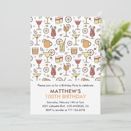 100e verjaardag uitnodigingen Cocktail Pattern Mod (Staand voorkant)