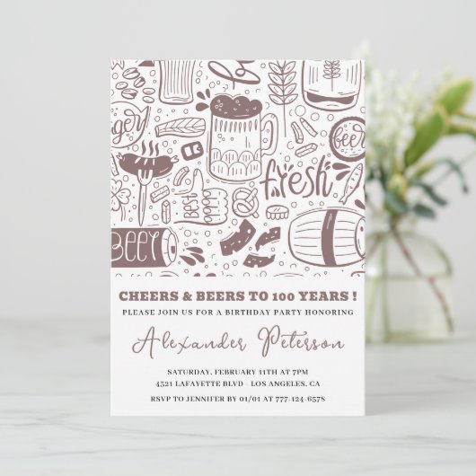 100e verjaardag uitnodigingen Mannen Beer  (Staand voorkant)