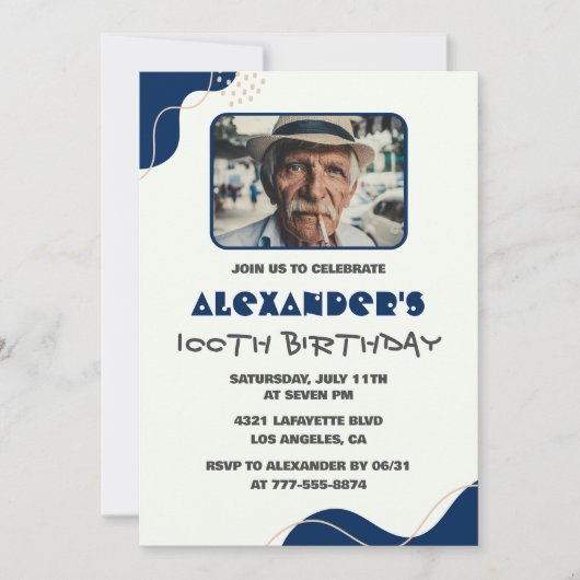 100e verjaardag uitnodigingen Mannen Navy Eenvoudi (Voorkant)