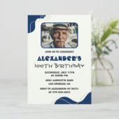 100e verjaardag uitnodigingen Mannen Navy Eenvoudi (Staand voorkant)