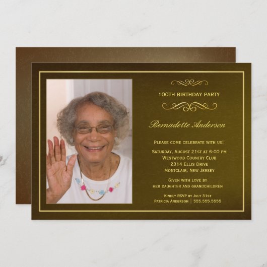 100e verjaardag Uitnodigingen van de Partij van de (Voorkant / Achterkant)