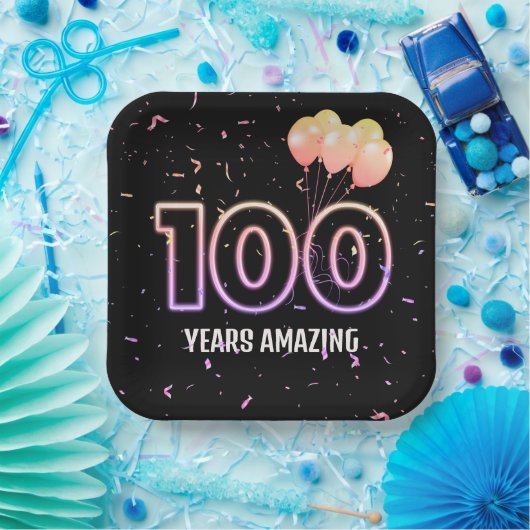 100e verjaardag van de ballonnen en Confetti Papieren Bordje (Feest)