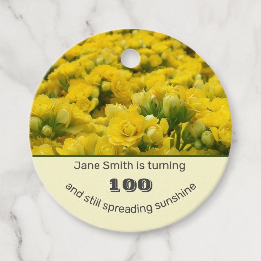 100e verjaardag van de geelbloem bedankjes labels (Voorkant)
