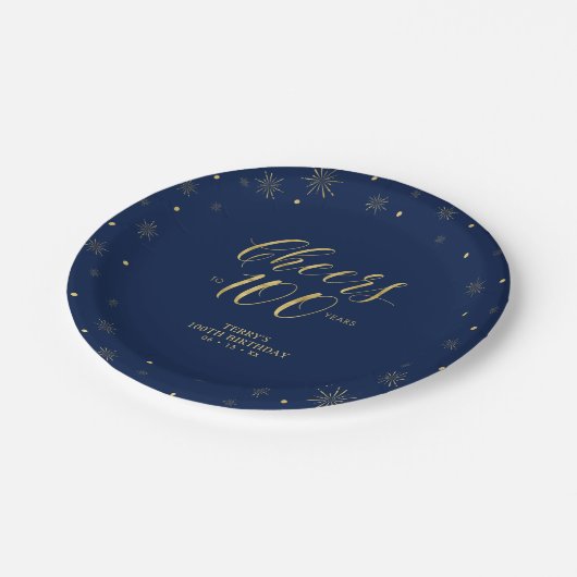 100e verjaardag van de gouden en zeemachtbrij papieren bordje (Gekanteld)