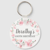 100e verjaardag van de roze Cherry Blossom Floral Sleutelhanger (Voorkant)