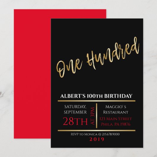 100e verjaardag van de uitnodiging van Gold Black  (Voorkant / Achterkant)