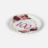 100e verjaardag van geo floral burgundy papieren bordje (Gekanteld)