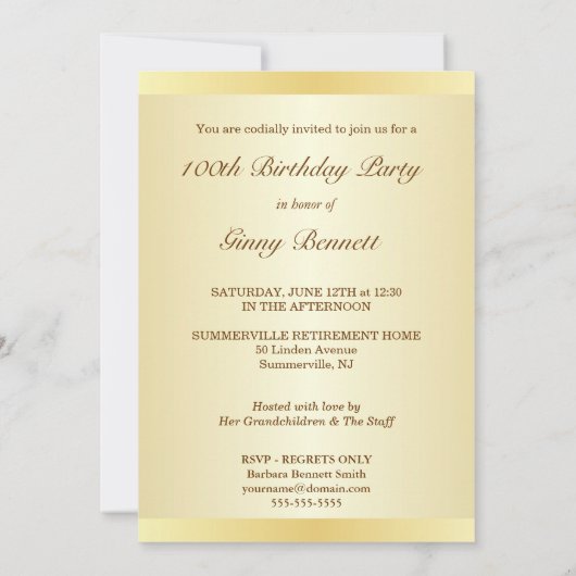 100e verjaardag van het Gold Damask Monogram Kaart (Achterkant)