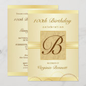 100e verjaardag van het Gold Damask Monogram Kaart (Voorkant / Achterkant)