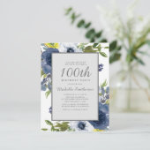 100e verjaardag van Navy Yellow White Floral Leave Kaart (Staand voorkant)