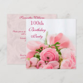 100e verjaardag van roze rozen kaart (Voorkant / Achterkant)