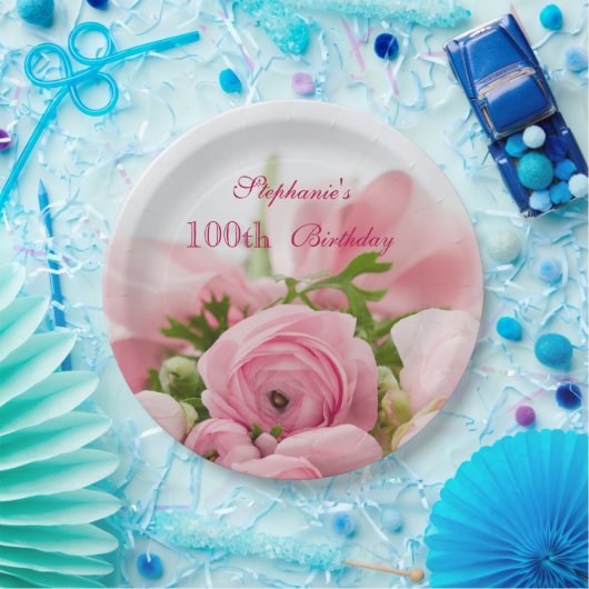 100e verjaardag van roze rozen papieren bordje (Feest)