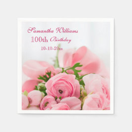100e verjaardag van roze rozen servet