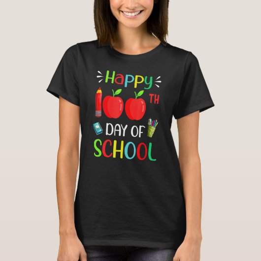 100e verjaardag van schoolpotloodappel 100 dagen t-shirt (Voorkant)