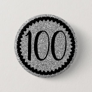 100e verjaardag van Silver Glitter Ronde Button 5,7 Cm