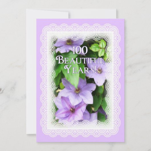 100e verjaardag viering-Paarse Clematis/ras Kaart (Voorkant)