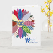 100e verjaardag voor zus, gestikte bloem kaart (Gele Bloem)