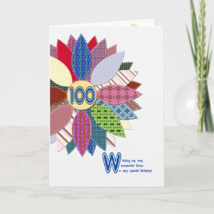 100e verjaardag voor zus, gestikte bloem kaart