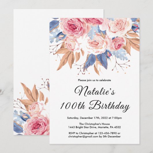 100e verjaardag Waterverf botanische bloemen Kaart (Voorkant / Achterkant)