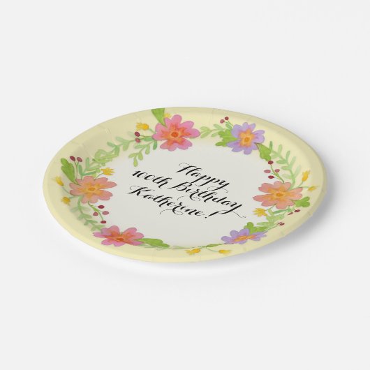 100e verjaardag Waterverf Moderne Floral Papieren Bordje (Gekanteld)