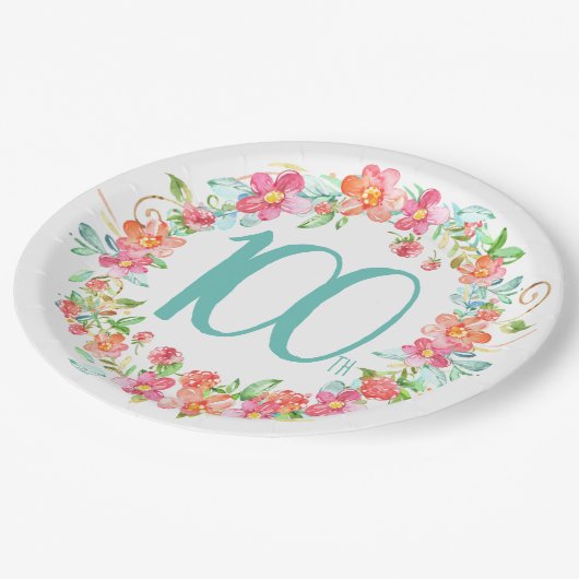 100e verjaardag  waterverf plechtige partij papieren bordje (Gekanteld)