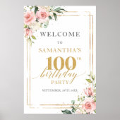 100e verjaardag welkom teken blush en gouden glitt poster (Voorkant)