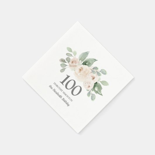 100e verjaardag White Rose Eucalyptus Napkins Servet (Hoek)