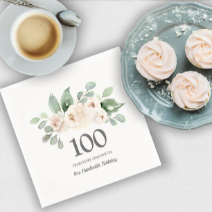 100e verjaardag White Rose Eucalyptus Napkins Servet