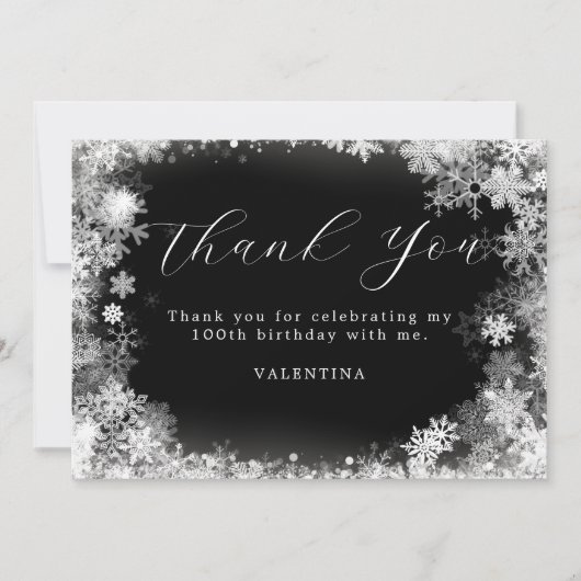 100e verjaardag Winter Wonderland Sneeuwvlok Bedankkaart (Voorkant)